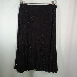 Women's Black Sparkle Midi Skirt Flowy A Line Glitter Evening Party Skirt